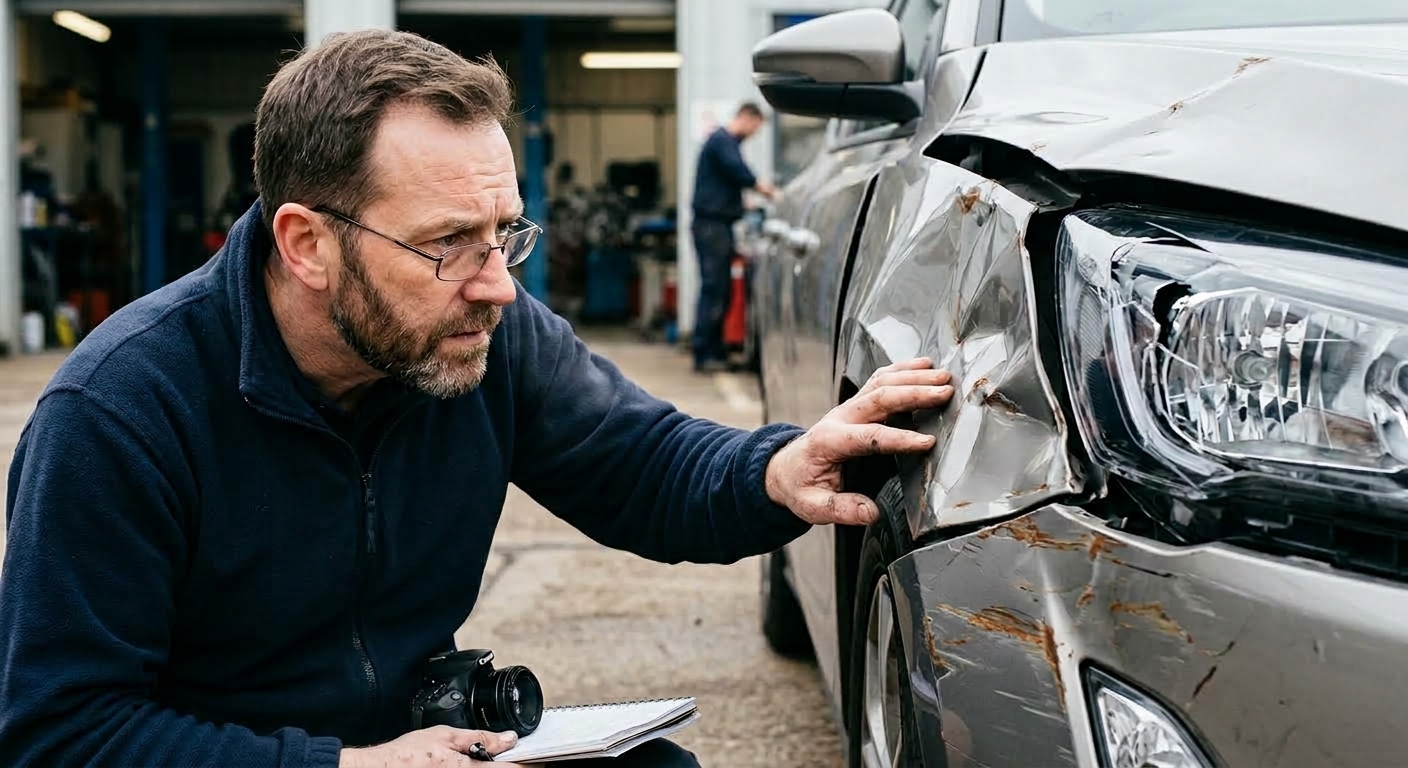 inspecting car damage